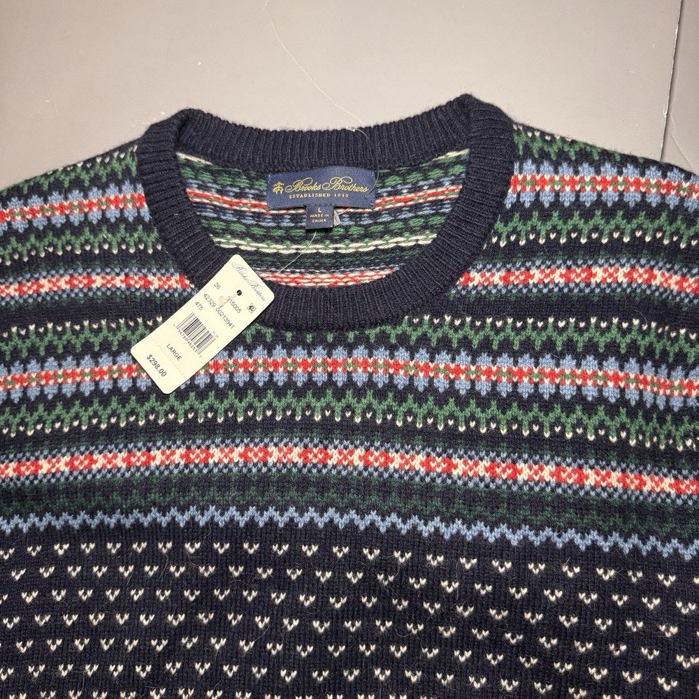 Brooks Brothers Fair Isle Crewneck Sweater L Large Wool Alpaca Blend New $298